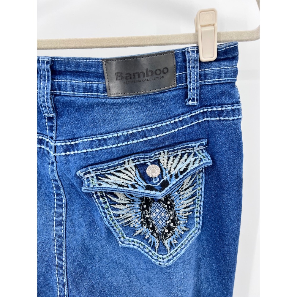 Bamboo Bootcut Jeans Size 14 Blue Wing Back Pocket Y2K Rhinestones